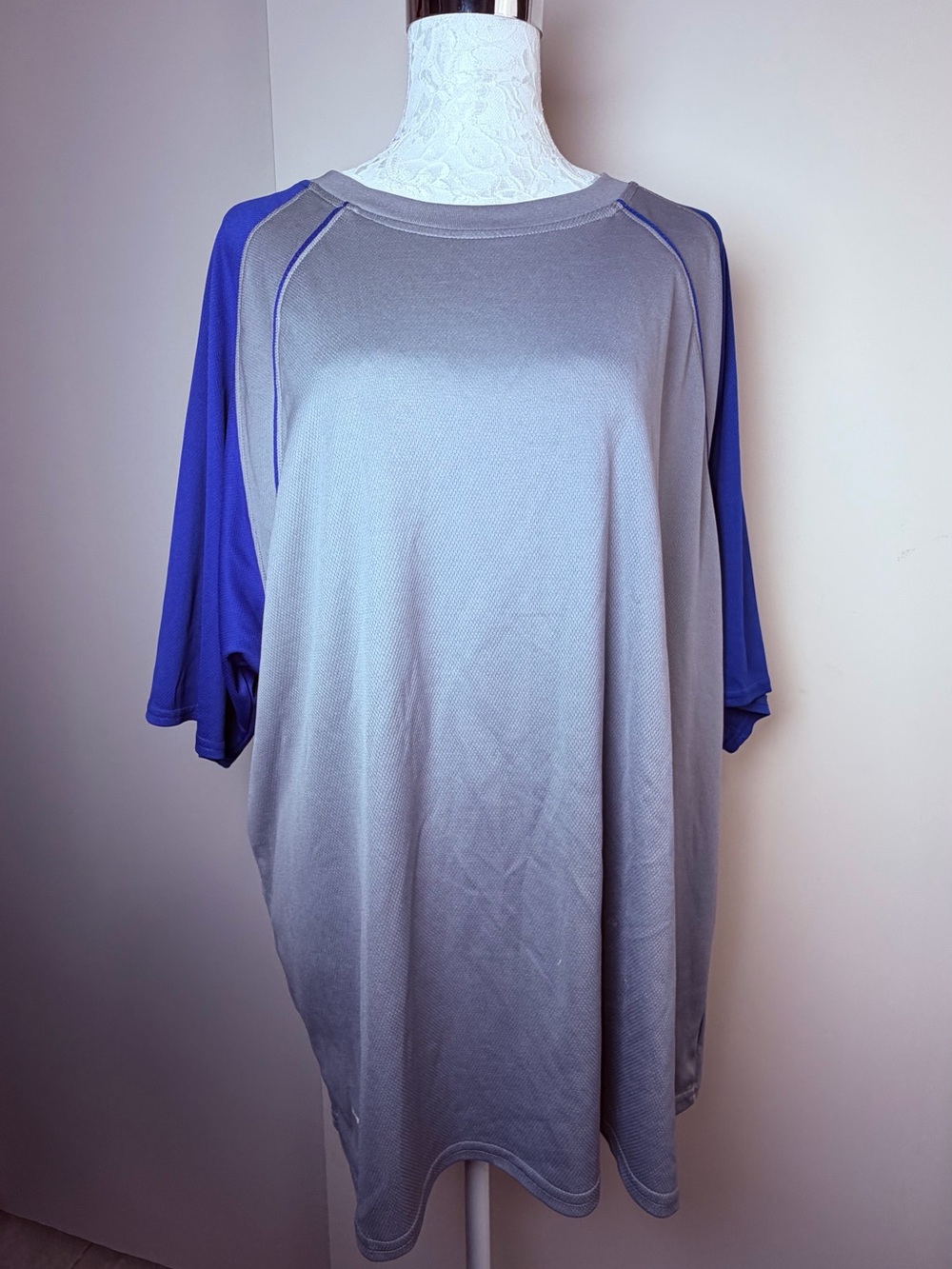 Russell Athletic Gray Body with Blue Raglan Short Sleeve Shirt